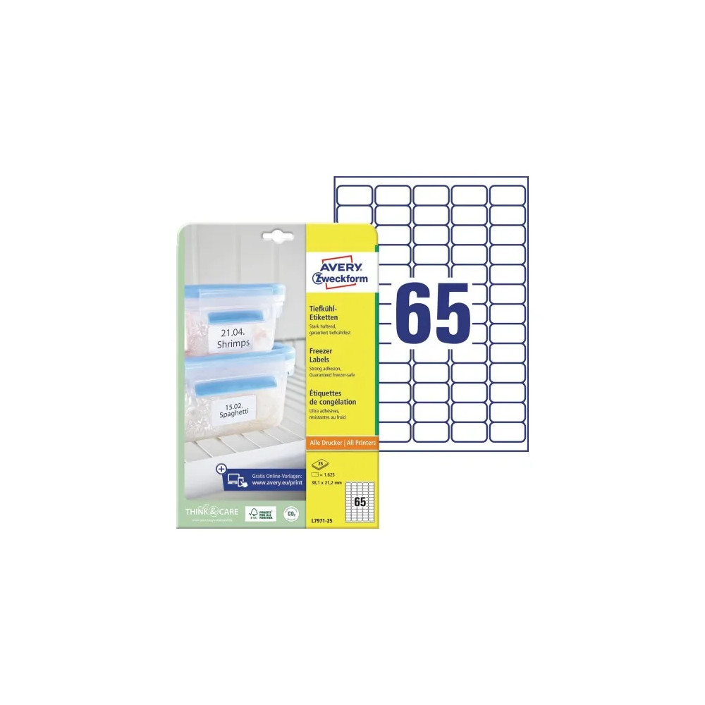 Produktbild för Fryseetiketter Avery 38,1x21,2 mm hvid