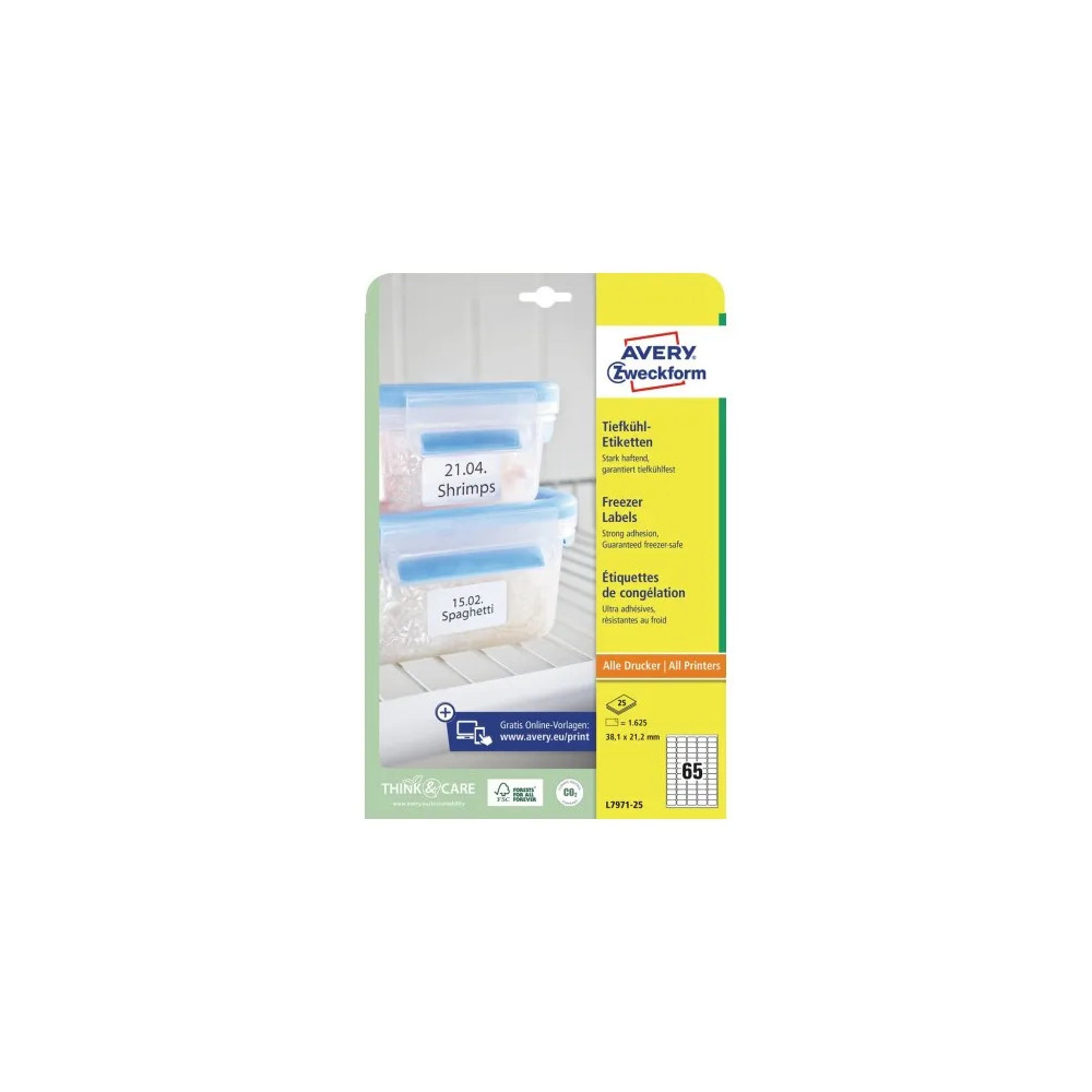 Produktbild för Fryseetiketter Avery 38,1x21,2 mm hvid