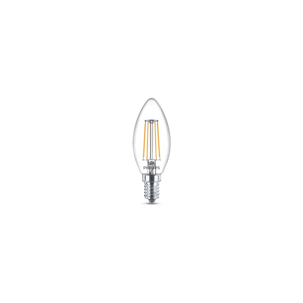 Produktbild för Philips - LED-glödlampa med filament - form: B35 - klar finish - E14 - 4 W - varmt vitt ljus - 2700 K (paket om 6)