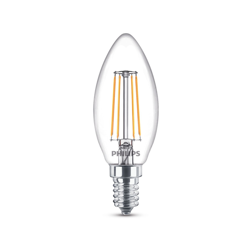 Produktbild för Philips - LED-glödlampa med filament - form: B35 - klar finish - E14 - 4 W - varmt vitt ljus - 2700 K (paket om 6)