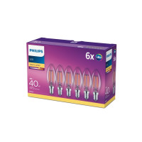 Produktbild för Philips - LED-glödlampa med filament - form: B35 - klar finish - E14 - 4 W - varmt vitt ljus - 2700 K (paket om 6)