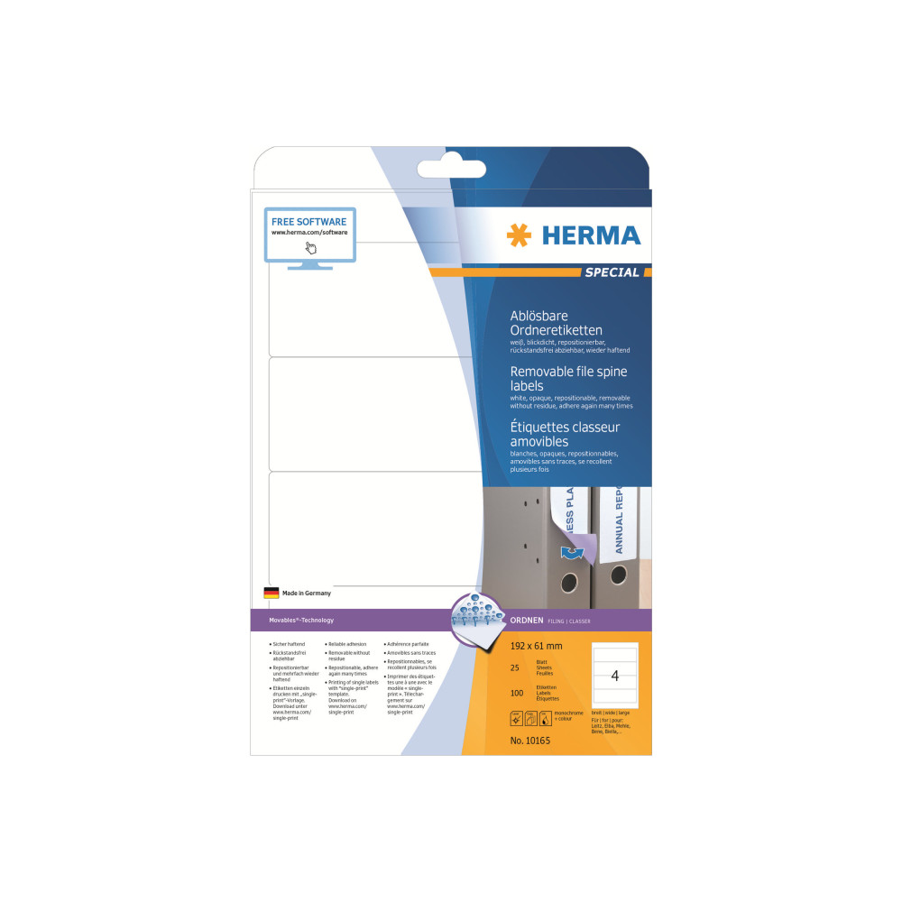 Produktbild för HERMA Special - ogenomskinliga pärmetiketter - matt - 100 etikett (er) - 192 x 61 mm