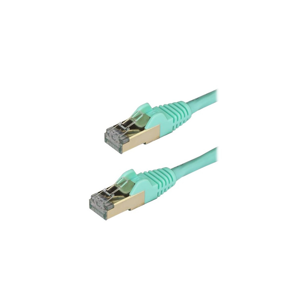 Produktbild för StarTech.com 50cm CAT6A Ethernet Cable, 10 Gigabit Shielded Snagless RJ45 100W PoE Patch Cord, CAT 6A 10GbE STP Network Cable w/Strain Relief, Aqua, UL Certified Wiring/TIA - Category 6A - 26AWG (6ASPAT50CMAQ) - patch-kabel - 50 cm - havsblå