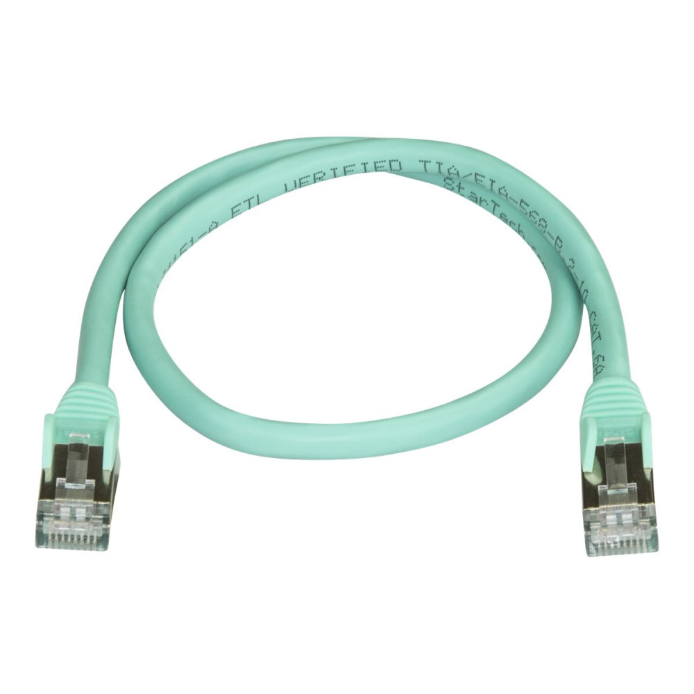Produktbild för StarTech.com 50cm CAT6A Ethernet Cable, 10 Gigabit Shielded Snagless RJ45 100W PoE Patch Cord, CAT 6A 10GbE STP Network Cable w/Strain Relief, Aqua, UL Certified Wiring/TIA - Category 6A - 26AWG (6ASPAT50CMAQ) - patch-kabel - 50 cm - havsblå