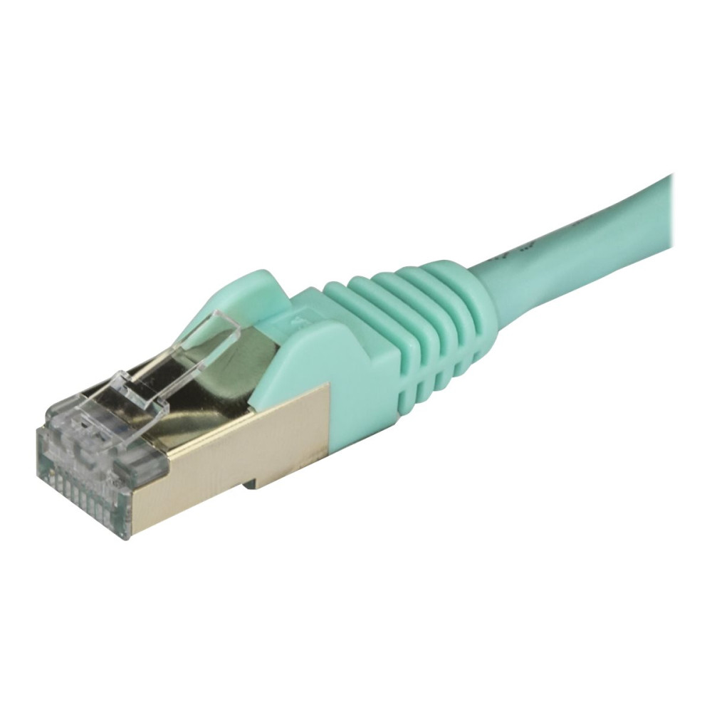 Produktbild för StarTech.com 50cm CAT6A Ethernet Cable, 10 Gigabit Shielded Snagless RJ45 100W PoE Patch Cord, CAT 6A 10GbE STP Network Cable w/Strain Relief, Aqua, UL Certified Wiring/TIA - Category 6A - 26AWG (6ASPAT50CMAQ) - patch-kabel - 50 cm - havsblå