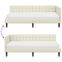 Produktbild för Hörn Sängram med Madrass med huvudgavel Kräm 90 x 190 cm Sammet
