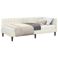 Produktbild för Hörn Sängram med Madrass med huvudgavel Kräm 90 x 190 cm Sammet