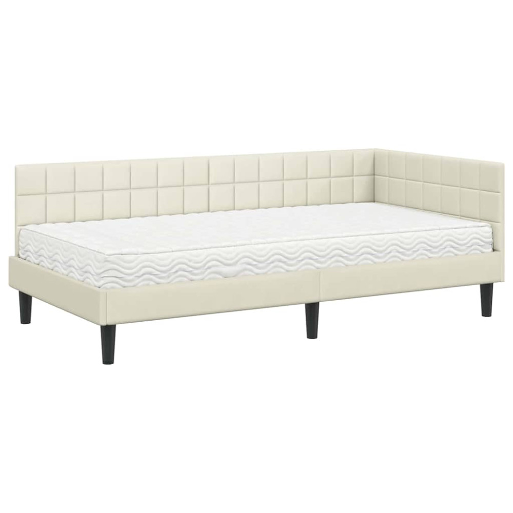 Produktbild för Hörn Sängram med Madrass med huvudgavel Kräm 90 x 190 cm Sammet