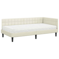 Produktbild för Hörn Sängram med Madrass med huvudgavel Kräm 90 x 190 cm Sammet