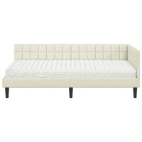 Produktbild för Hörn Sängram med Madrass med huvudgavel Kräm 90 x 190 cm Sammet