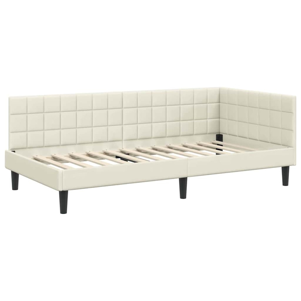 Produktbild för Hörn Sängram med Madrass med huvudgavel Kräm 90 x 190 cm Sammet