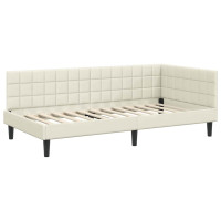 Produktbild för Hörn Sängram med Madrass med huvudgavel Kräm 90 x 190 cm Sammet