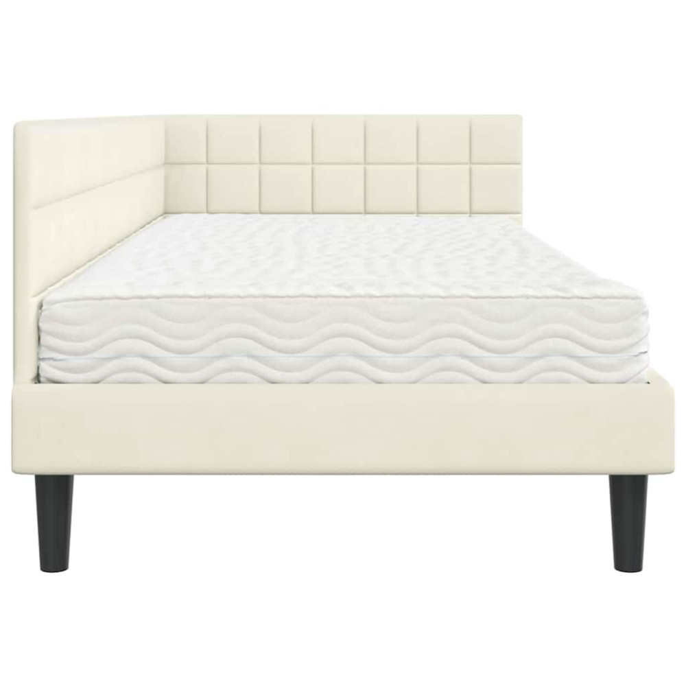Produktbild för Hörn Sängram med Madrass med huvudgavel Kräm 90 x 190 cm Sammet