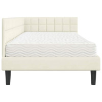 Produktbild för Hörn Sängram med Madrass med huvudgavel Kräm 90 x 190 cm Sammet