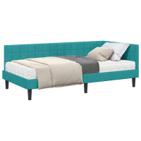 Produktbild för Hörn Sängram med Madrass Turkos 90 x 190 cm Sammet