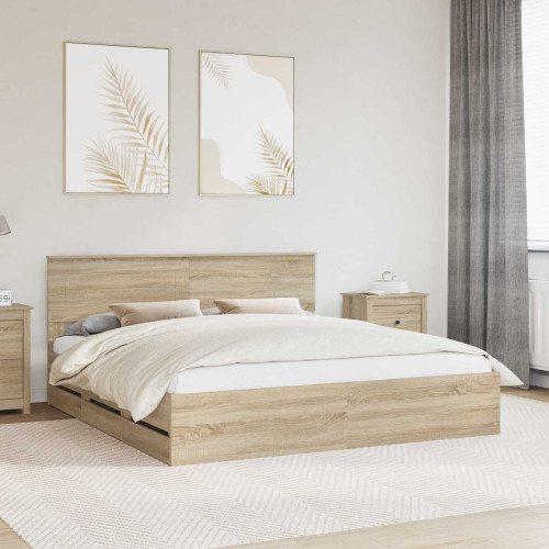 vidaXL Sängram med låda Sonoma-ek 200 x 200 cm Ingenjörsträ