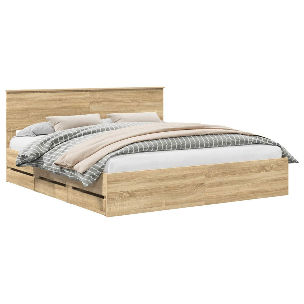 Produktbild för Sängram med låda Sonoma-ek 200 x 200 cm Ingenjörsträ