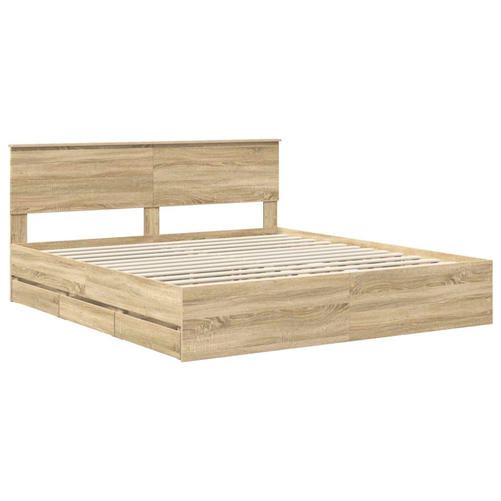 Produktbild för Sängram med låda Sonoma-ek 200 x 200 cm Ingenjörsträ
