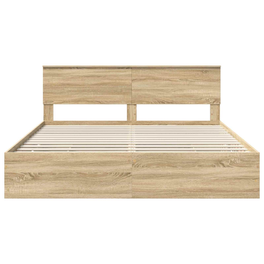 Produktbild för Sängram med låda Sonoma-ek 200 x 200 cm Ingenjörsträ