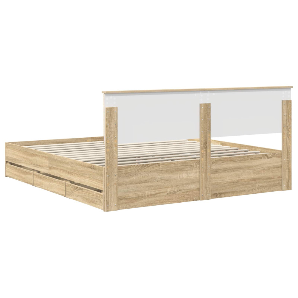 Produktbild för Sängram med låda Sonoma-ek 200 x 200 cm Ingenjörsträ