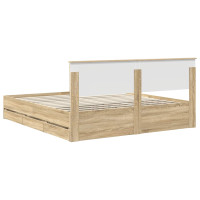 Produktbild för Sängram med låda Sonoma-ek 200 x 200 cm Ingenjörsträ
