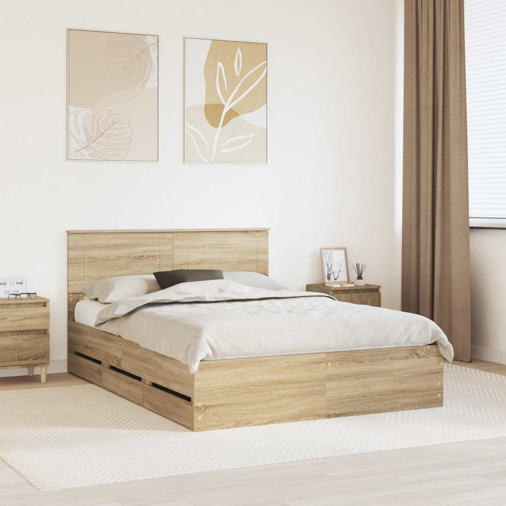 Produktbild för Sängram med låda Sonoma-ek 150 x 200 cm Ingenjörsträ