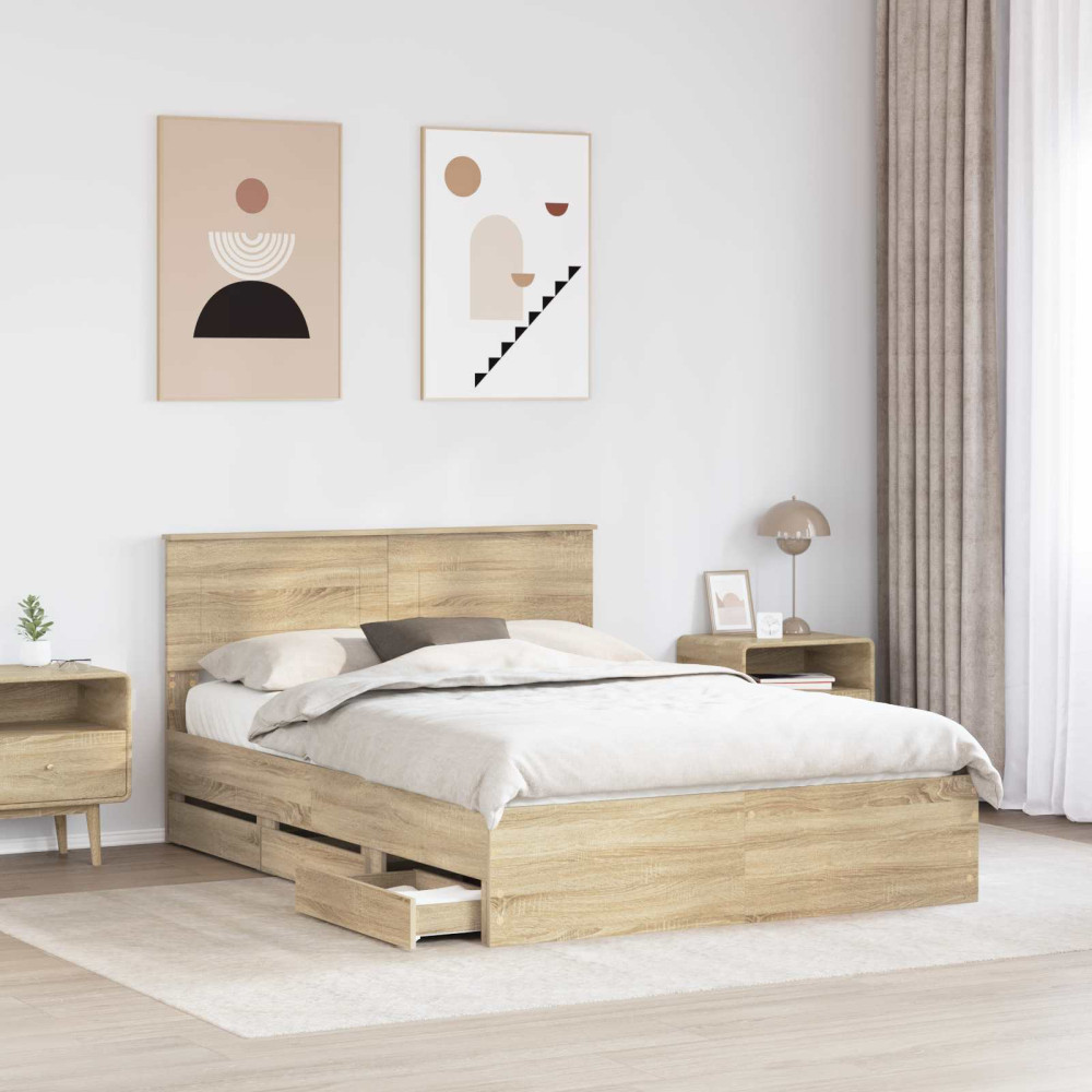 Produktbild för Sängram med låda Sonoma-ek 150 x 200 cm Ingenjörsträ