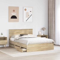 Produktbild för Sängram med låda Sonoma-ek 150 x 200 cm Ingenjörsträ