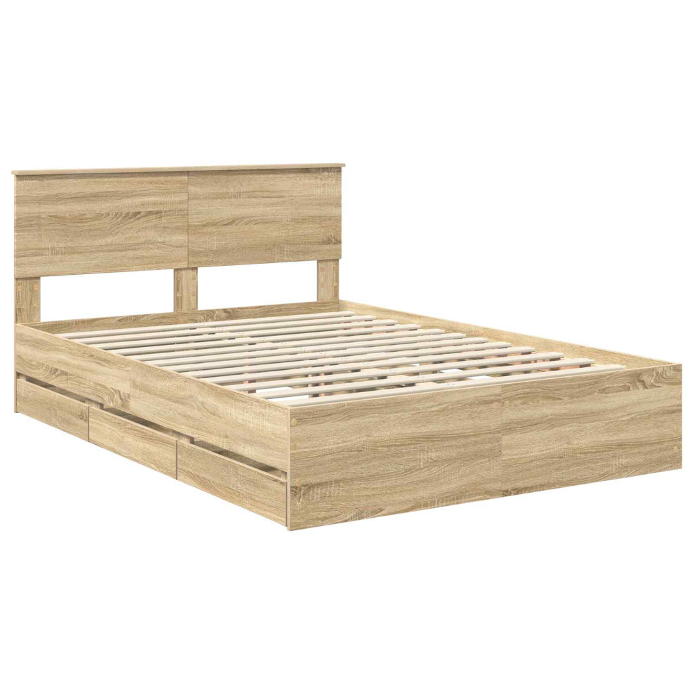 Produktbild för Sängram med låda Sonoma-ek 150 x 200 cm Ingenjörsträ
