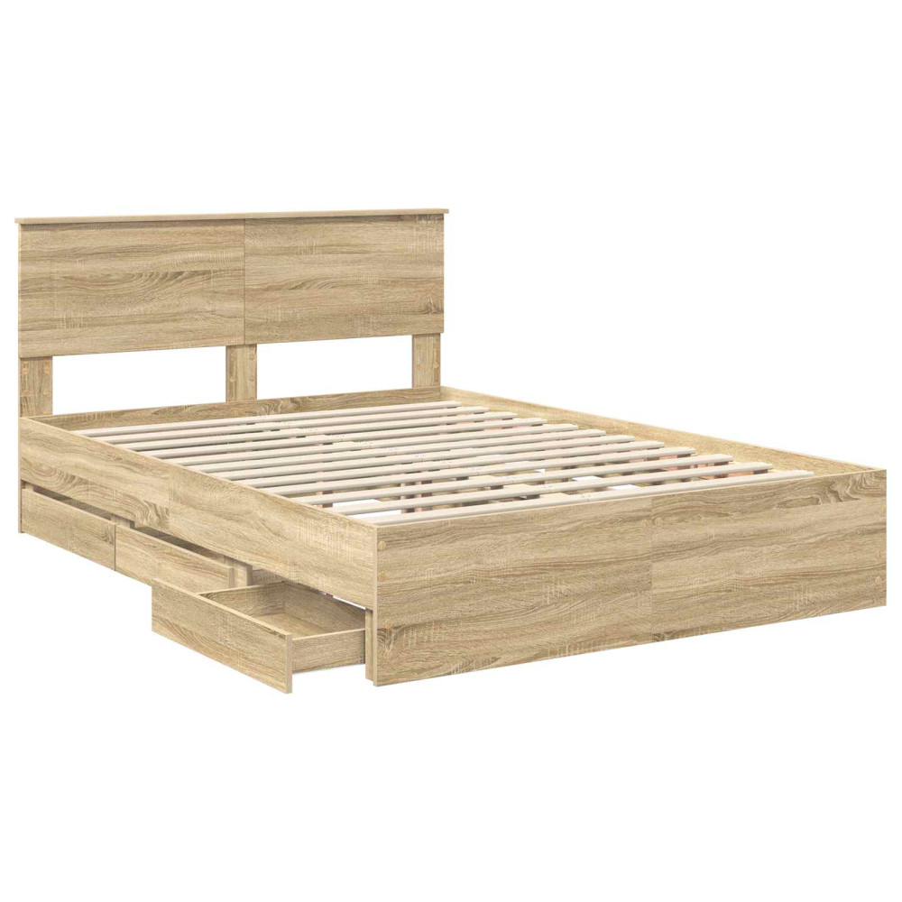 Produktbild för Sängram med låda Sonoma-ek 150 x 200 cm Ingenjörsträ