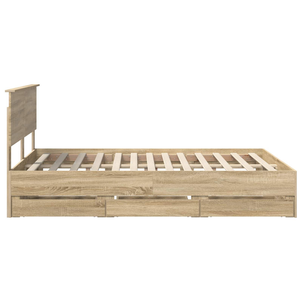 Produktbild för Sängram med låda Sonoma-ek 150 x 200 cm Ingenjörsträ