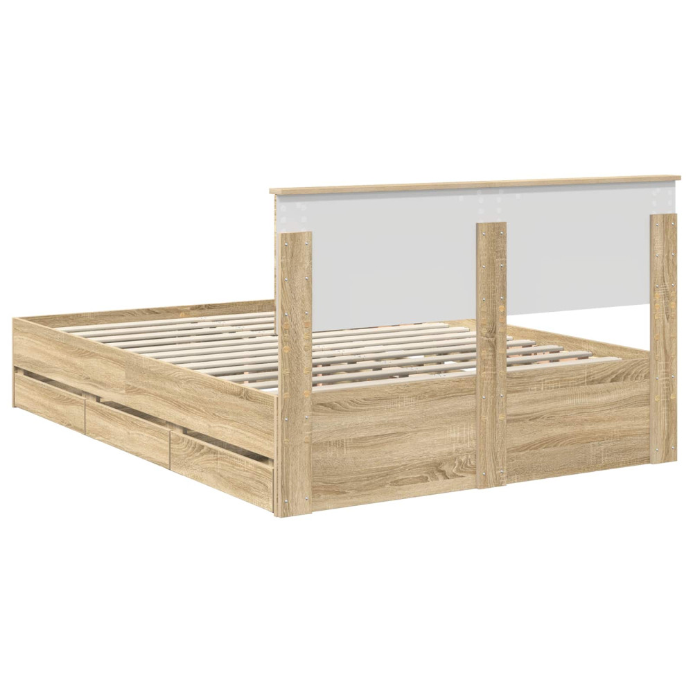 Produktbild för Sängram med låda Sonoma-ek 150 x 200 cm Ingenjörsträ