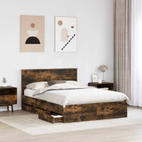 Produktbild för Sängram med låda med lagring Rökt ek 140 x 200 cm Ingenjörsträ