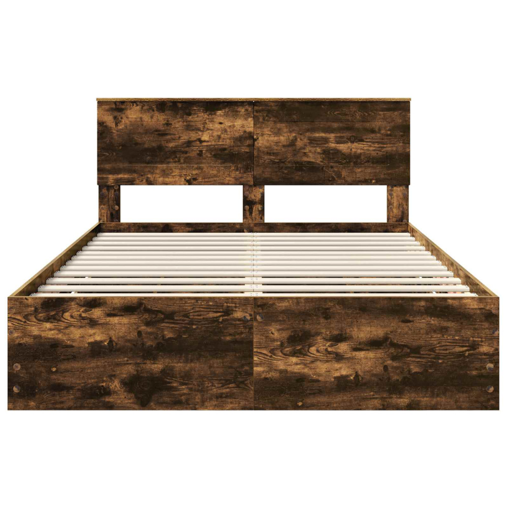 Produktbild för Sängram med låda med lagring Rökt ek 140 x 200 cm Ingenjörsträ