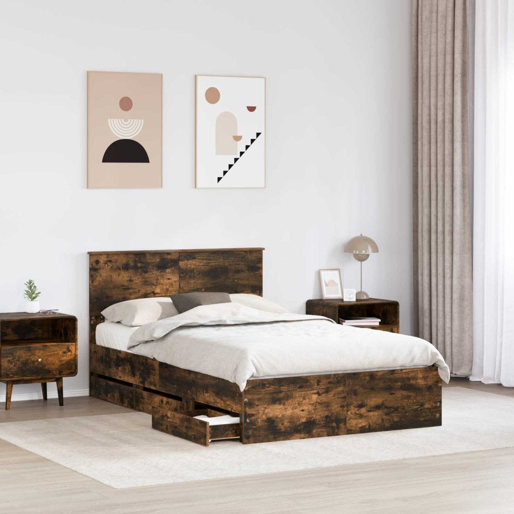Produktbild för Sängram med låda med lagring Rökt ek 120 x 190 cm Ingenjörsträ