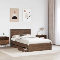 Produktbild för Sängram med låda med lagring Brun Ek 120 x 190 cm Ingenjörsträ