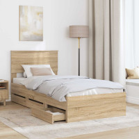 Produktbild för Sängram med låda med lagring Sonoma-ek 75 x 190 cm Ingenjörsträ