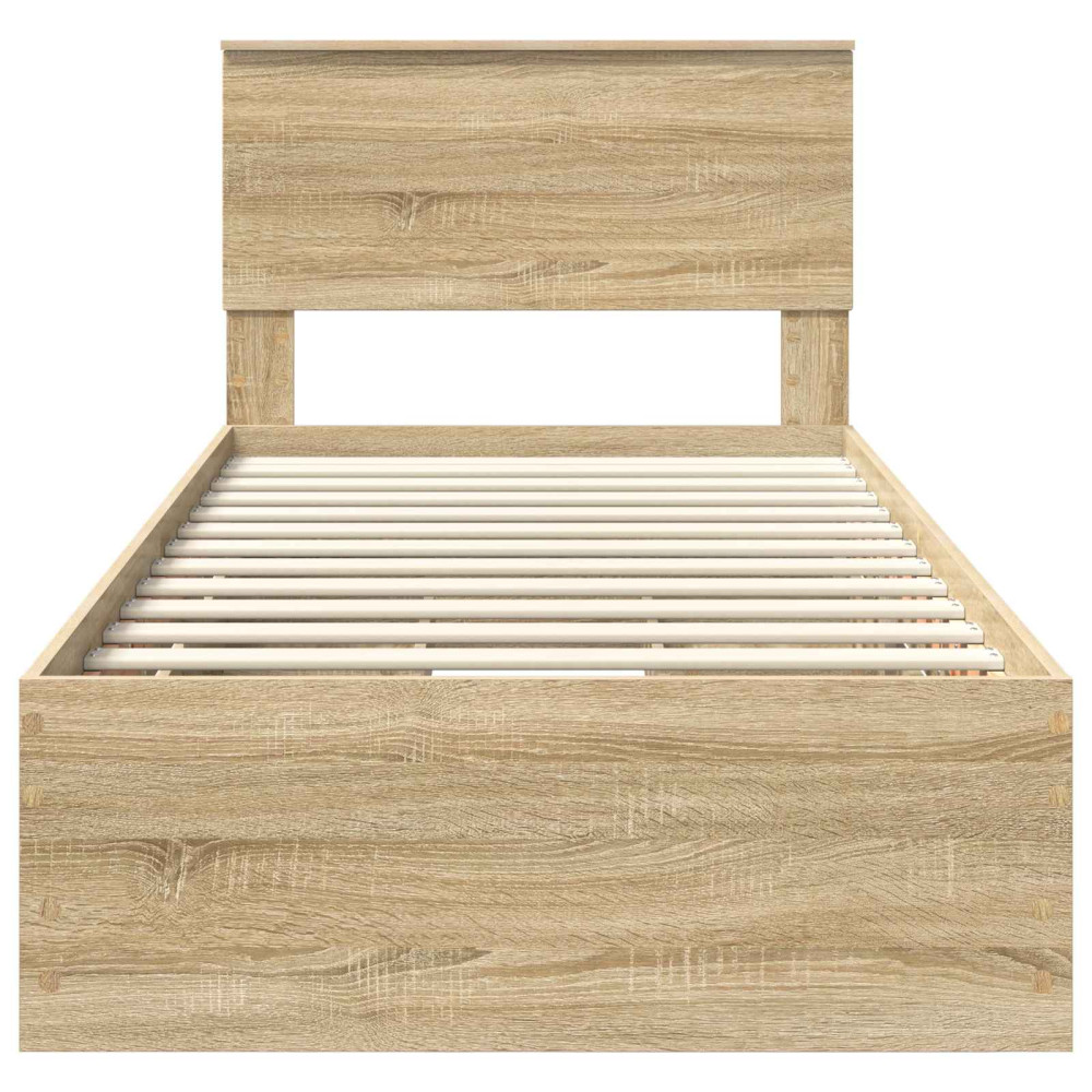 Produktbild för Sängram med låda med lagring Sonoma-ek 75 x 190 cm Ingenjörsträ
