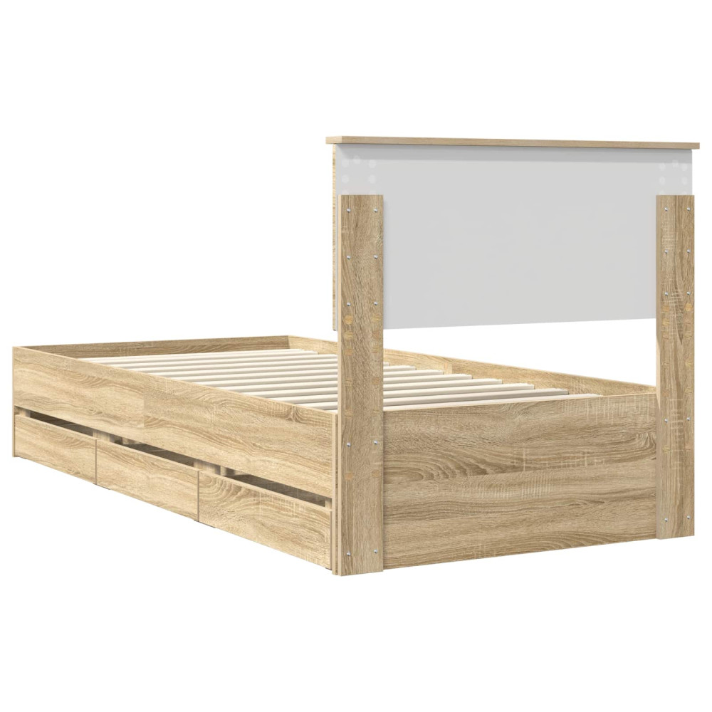 Produktbild för Sängram med låda med lagring Sonoma-ek 75 x 190 cm Ingenjörsträ
