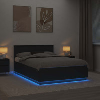 Produktbild för Sängram med LED-ljusslingor Svart 150 x 200 cm Konstruerat trä