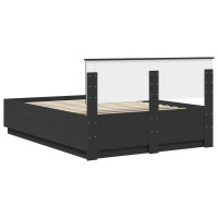 Produktbild för Sängram med LED-ljusslingor Svart 150 x 200 cm Konstruerat trä
