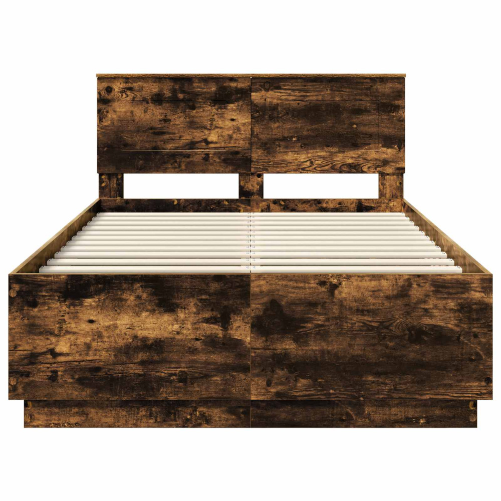 Produktbild för Sängram med LED -remsljus Rökt ek 135 x 190 cm Konstruerat trä