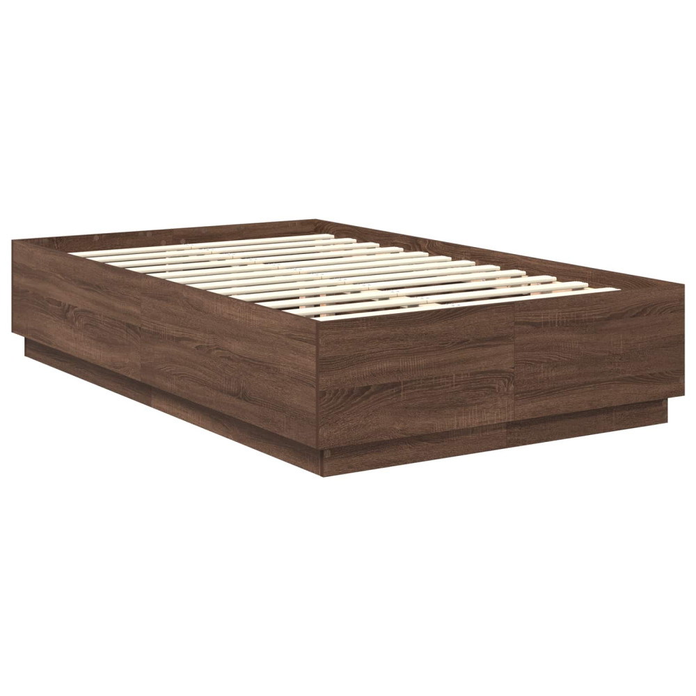 Produktbild för Sängram med LED -remsljus Brun Ek 120 x 190 cm Konstruerat trä