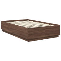 Produktbild för Sängram med LED -remsljus Brun Ek 120 x 190 cm Konstruerat trä