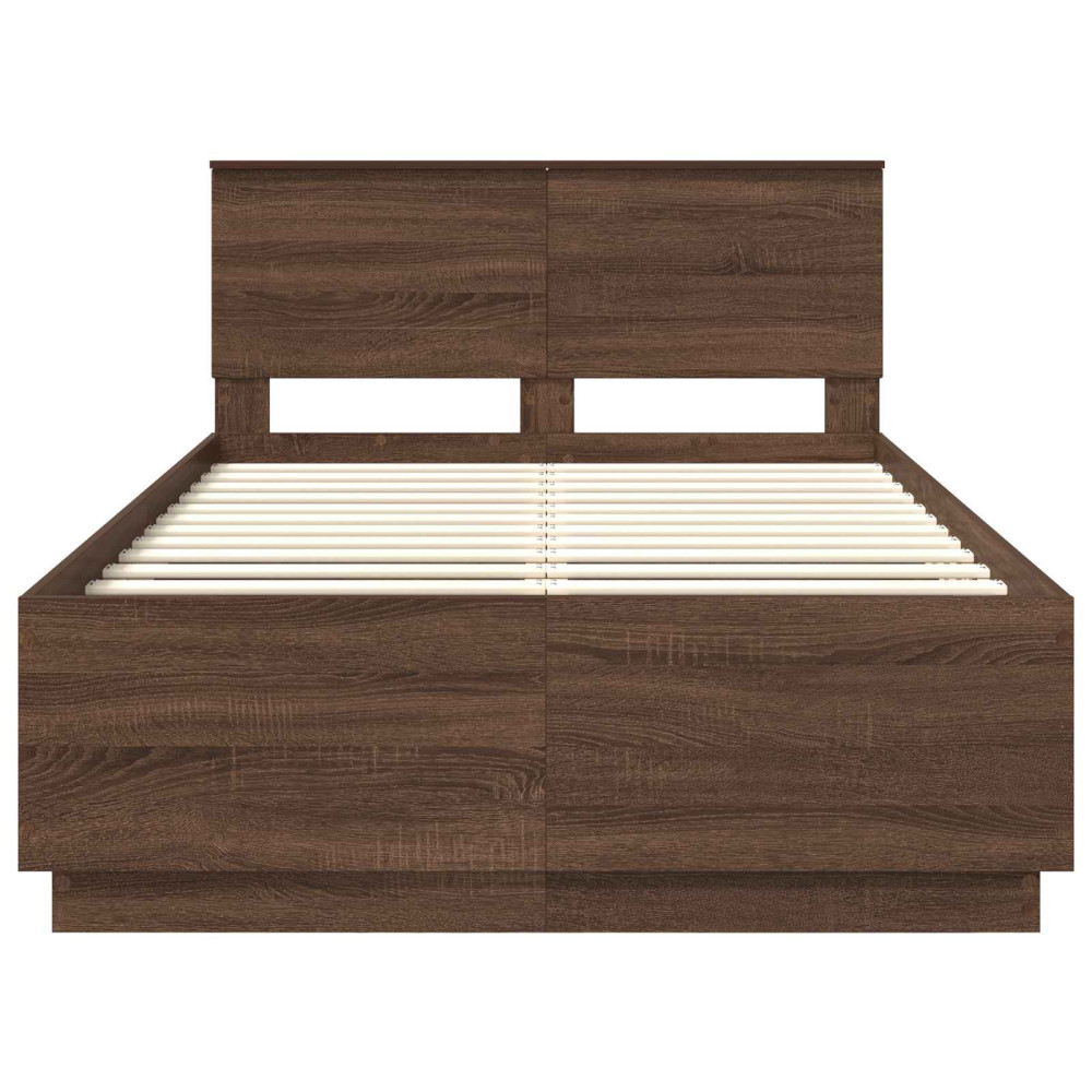 Produktbild för Sängram med LED -remsljus Brun Ek 120 x 190 cm Konstruerat trä