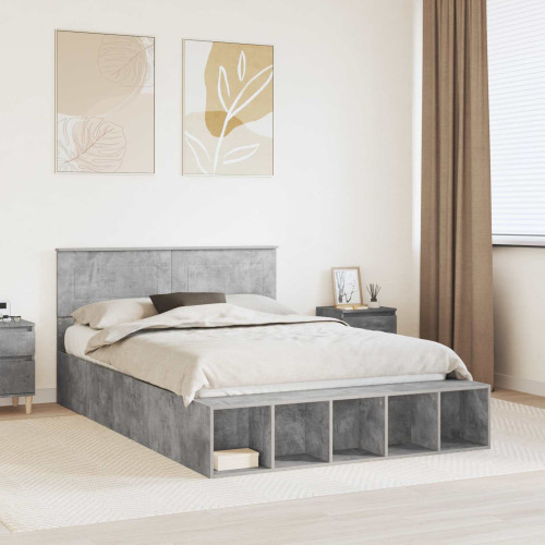 vidaXL Sängram med hylla Betonggrå 160 x 200 cm Konstruerat trä