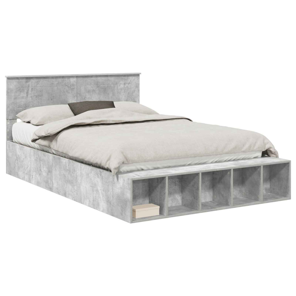 Produktbild för Sängram med hylla Betonggrå 160 x 200 cm Konstruerat trä