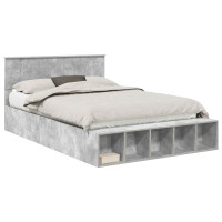 Produktbild för Sängram med hylla Betonggrå 160 x 200 cm Konstruerat trä