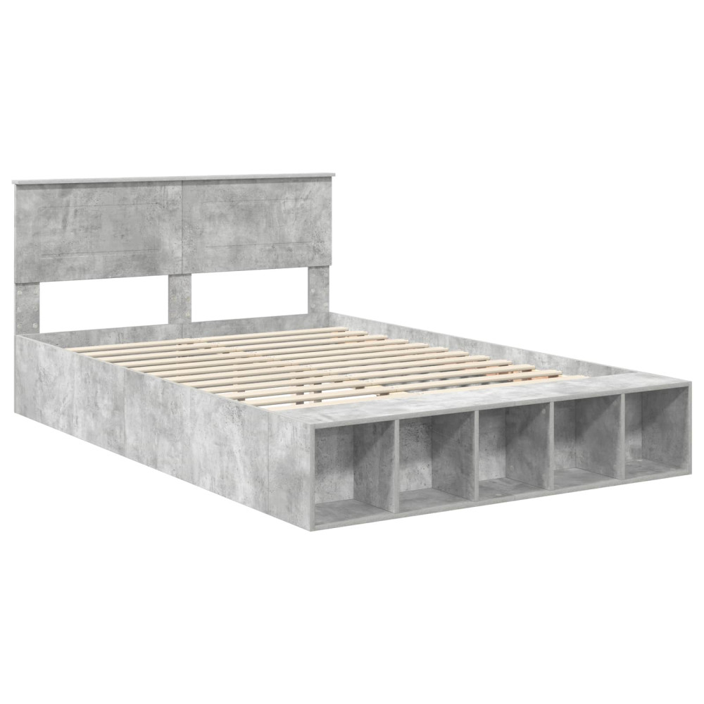 Produktbild för Sängram med hylla Betonggrå 160 x 200 cm Konstruerat trä