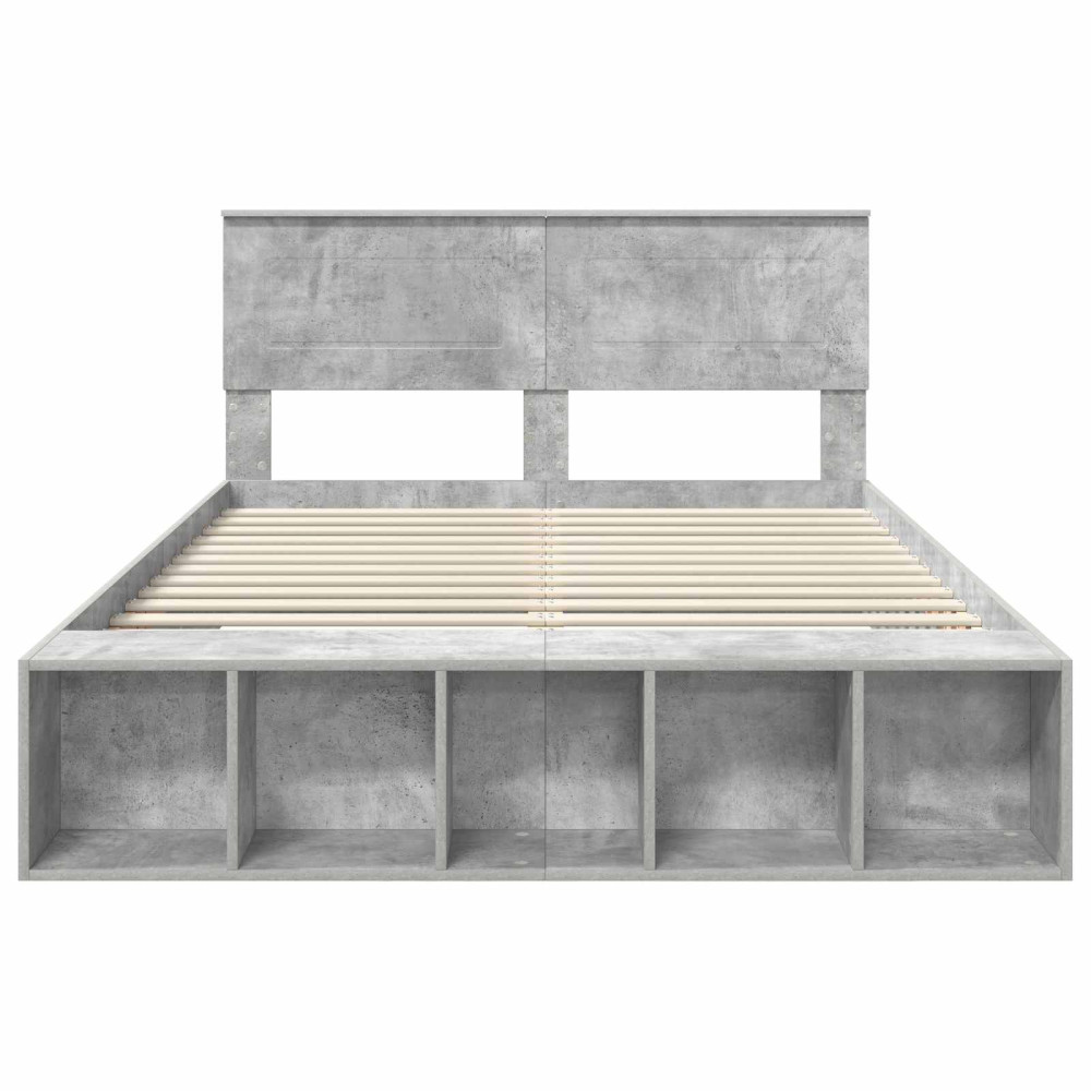 Produktbild för Sängram med hylla Betonggrå 160 x 200 cm Konstruerat trä